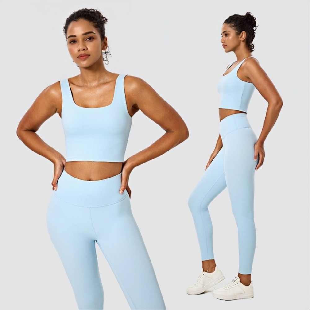 Custom Eco-Friendly Gym Set for Women – Square Neck Sports Bra and High Waist Leggings Manufacturer