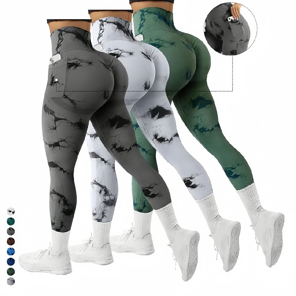 Tie-Dye High Waist Scrunch Yoga Leggings with Pockets – Breathable Hip-Lifting Pants for Women