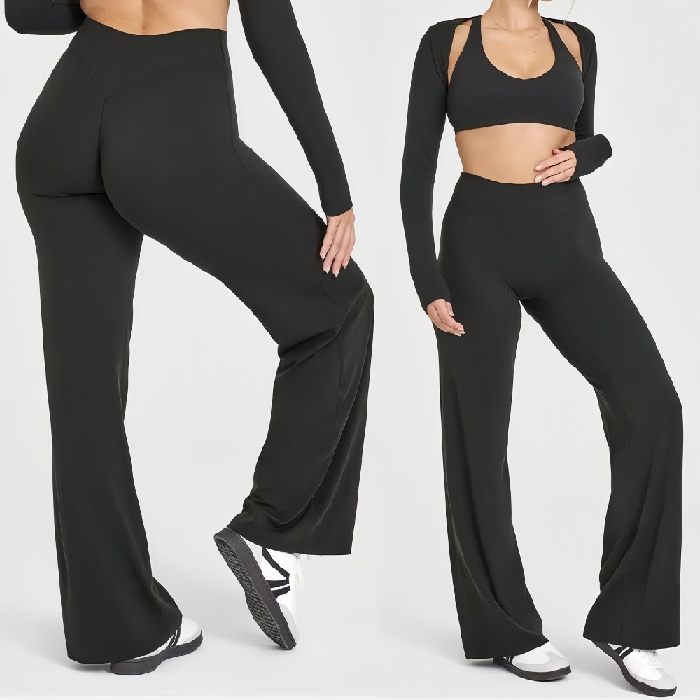 Custom High-Waisted Flared Workout Leggings for Women – OEM Wide-Leg Yoga Pants Manufacturer