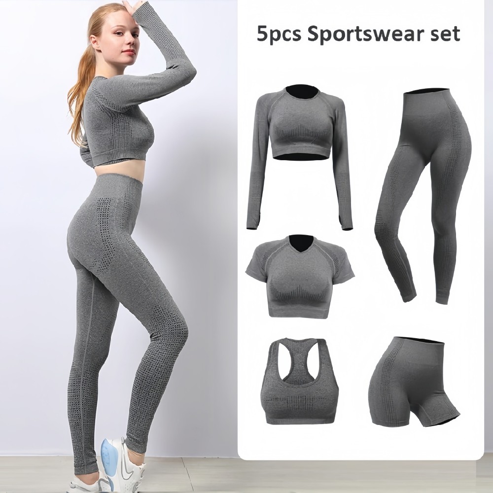 Classic 5-Piece Seamless Activewear Set – Unique Women’s Yoga and Gym Outfits
