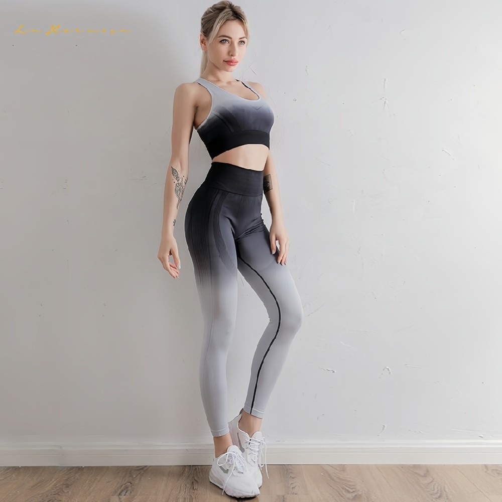 Women’s Color Gradient Yoga Set – Quick-Dry Vest and Pants for Summer Gym & Fitness