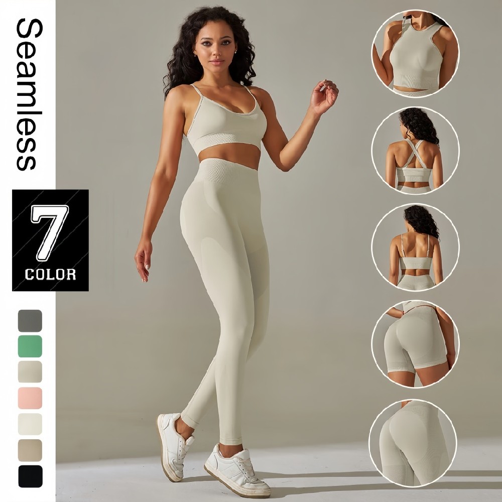 Seamless Women’s Yoga & Fitness Set – Vest, Bra, Shorts, and Leggings Gym Clothing
