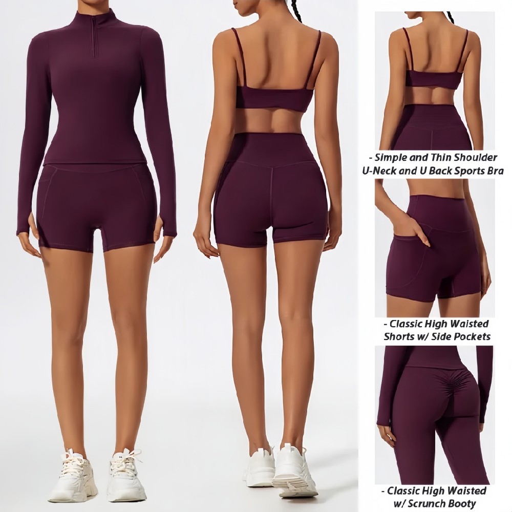 Custom 4-Piece Women’s Gym Set – Sports Bra, Pullover, Shorts & Flare Yoga Pants with Logo