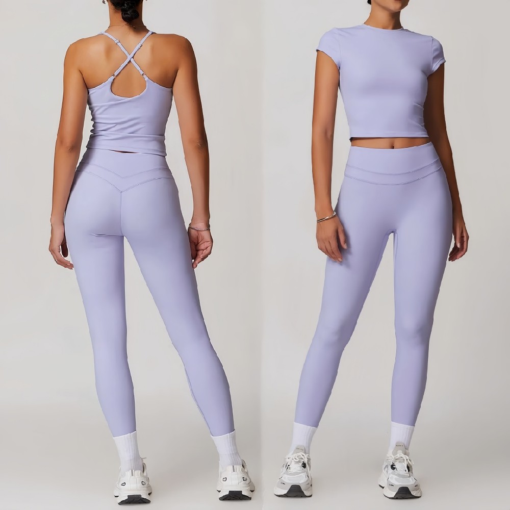 Women’s 5-Piece Activewear Tracksuit Set – Cropped Tops, Sports Bra, and High Waist Leggings