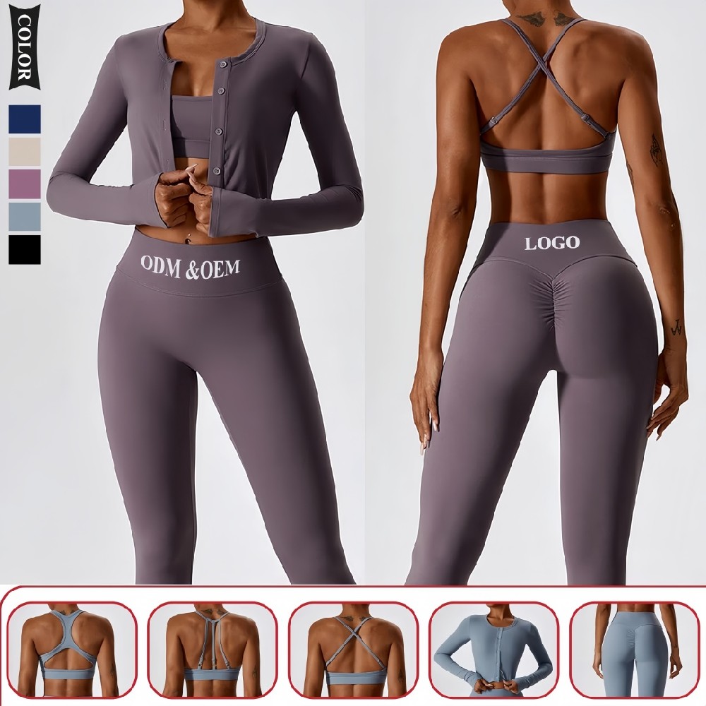 Women’s Tight Running & Yoga Set – Sports Coat, Bra Top, and Leggings Fitness Outfit