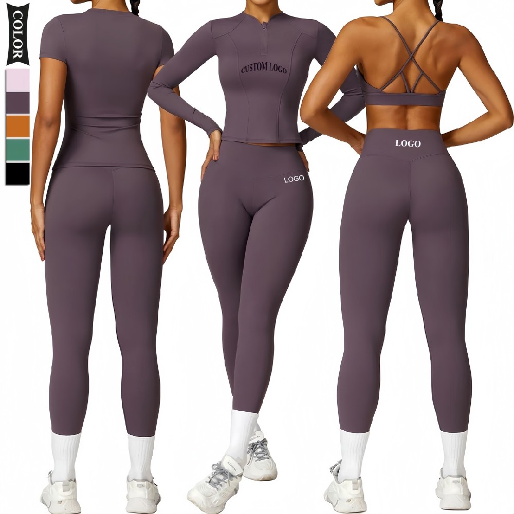 Women’s Quick-Dry Zipper Yoga Set – Tight Long-Sleeve Activewear for High-Intensity Workouts